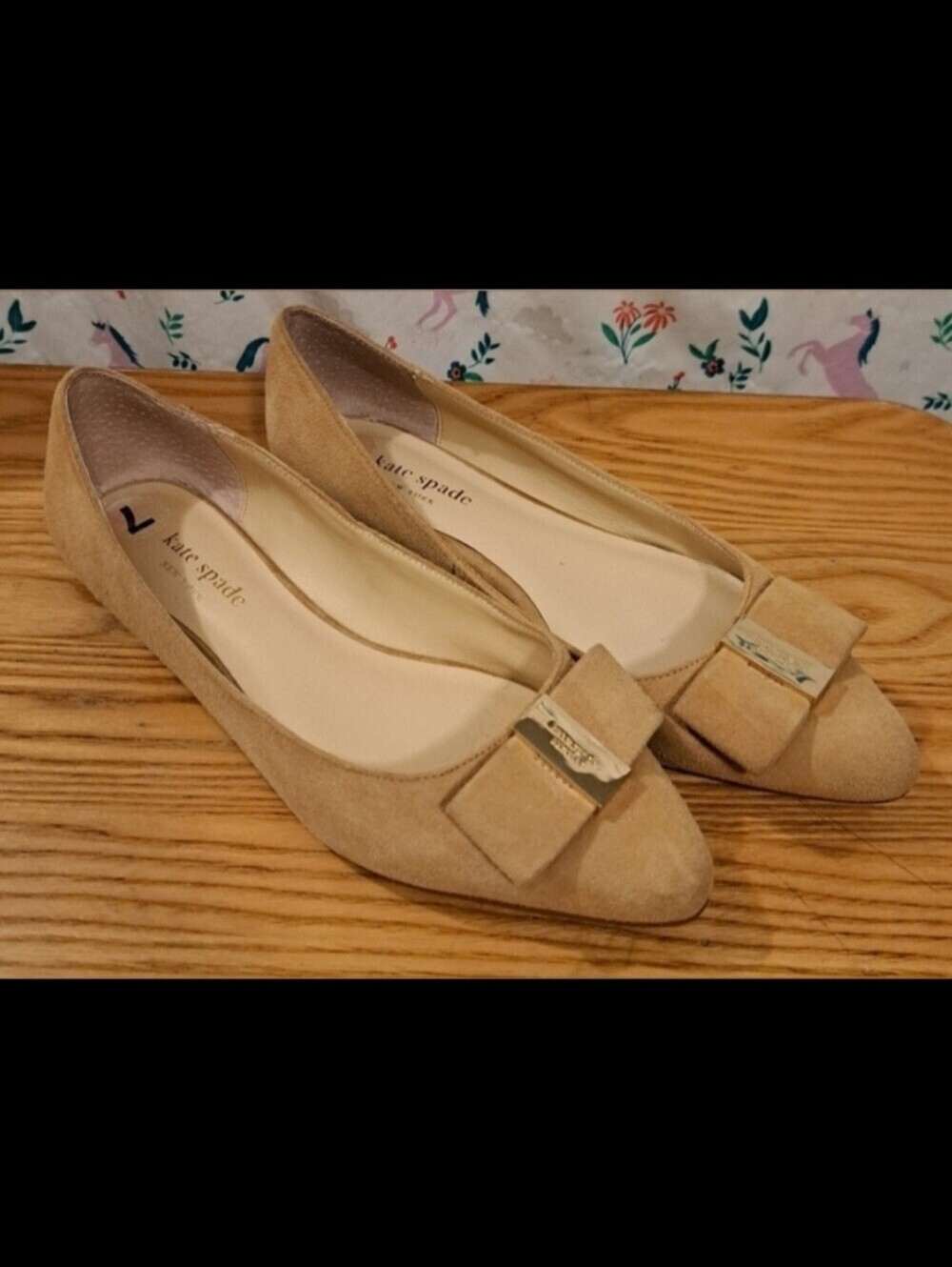 EUC Kate Spade Norah Beige Suede Neutral Boho Casual Flat Shoe w/ Bow SZ 7M